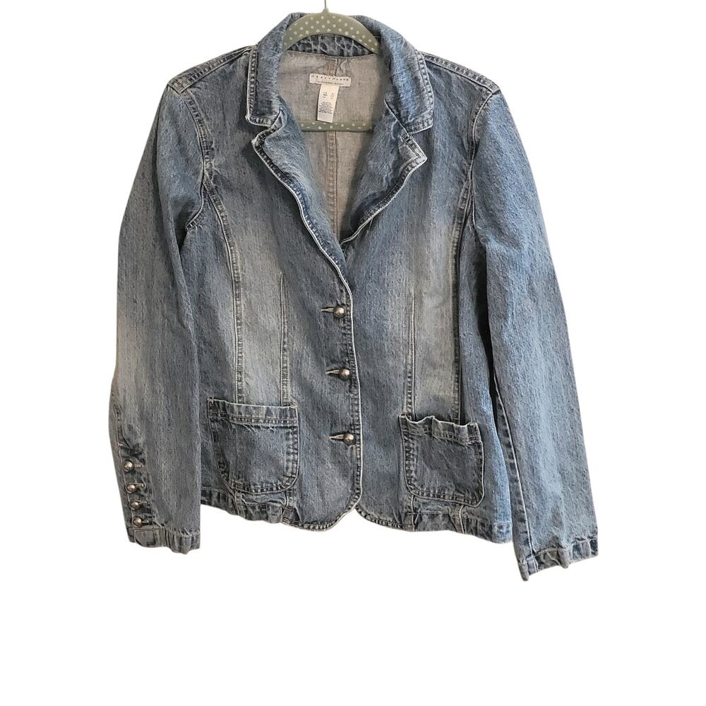 Crazy Horse by Liz Claiborne Faded Denim Jacket With Metal accents Womens XL EUC